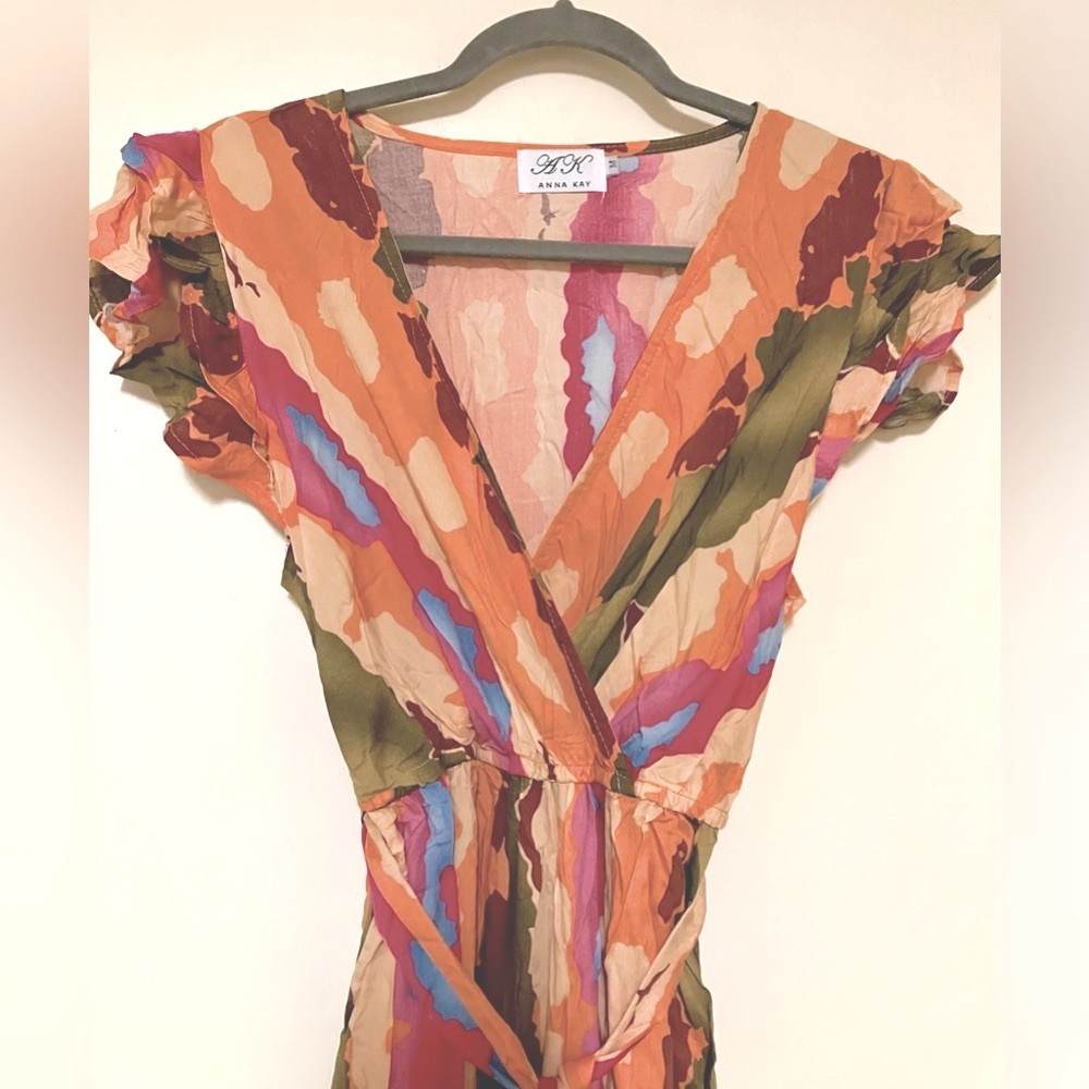 Anna Kay multi color abstract tie front/tiered maxi dress - Size M - Picture 6 of 7